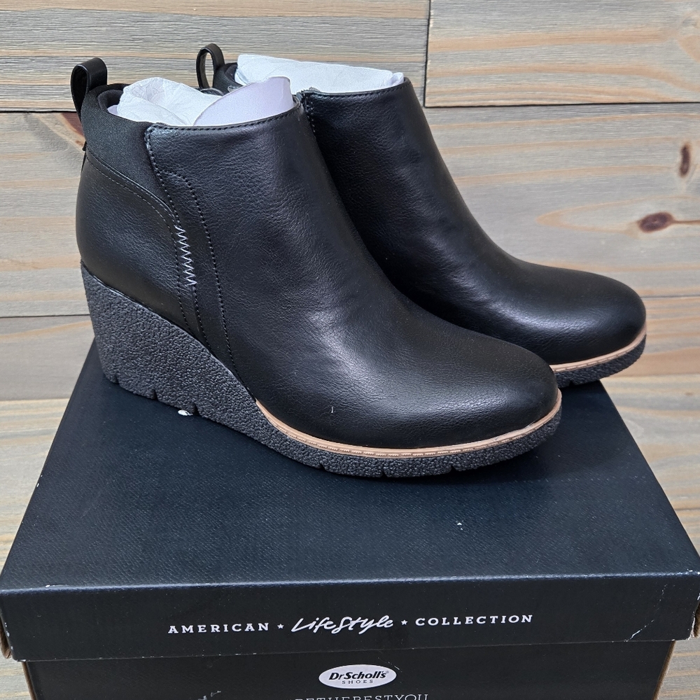 Dr. Scholl's Womens Berklie Wedge Ankle Bootie Black Smooth Size 8 M